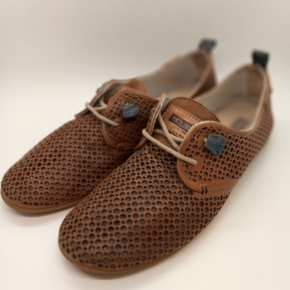 🔥OVER $100+ OFF!🔥37 6.5 7 PIKOLINOS LAZER CUT BROWN LEATHER RUBBER SOLE FLATS - Picture 2 of 16